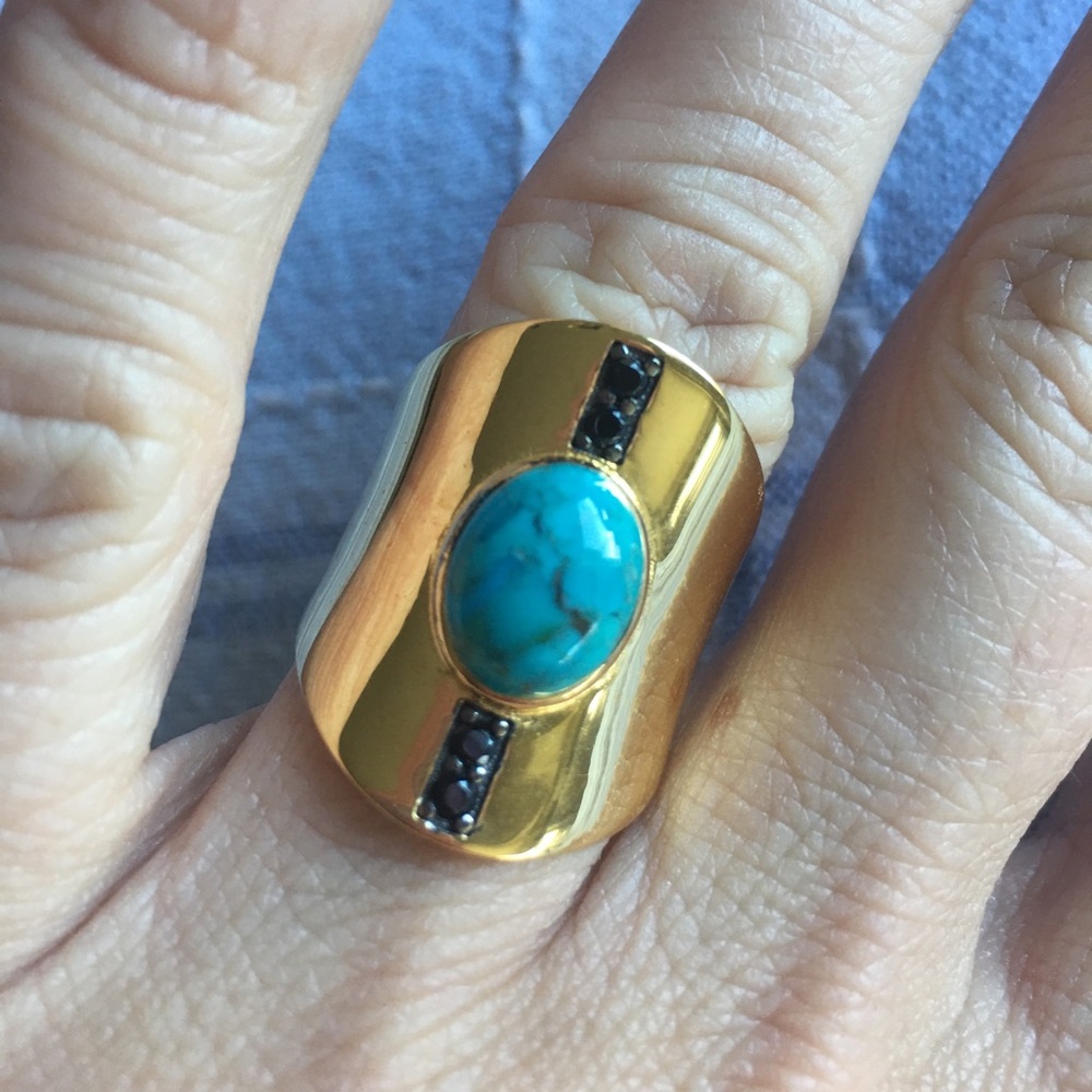 NEW- Turquoise 18k gold plated Ring- size 7